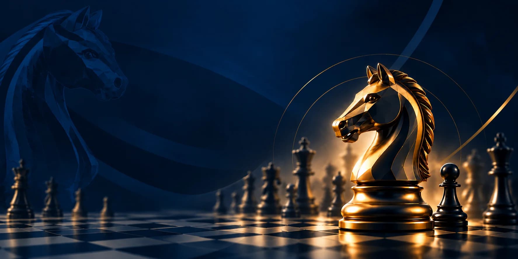NEXA Chess Faceted Gold Knight in Midnight Chess